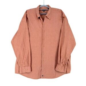 Oliver Harris Men's Orange Herringbone Button Down Shirt 2XL Long Sleeve Casual